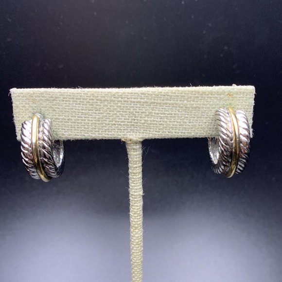 Two Tone Hoop Earrings Lot Silver Gold Color Mixed Metal Pierced - Picture 2 of 9